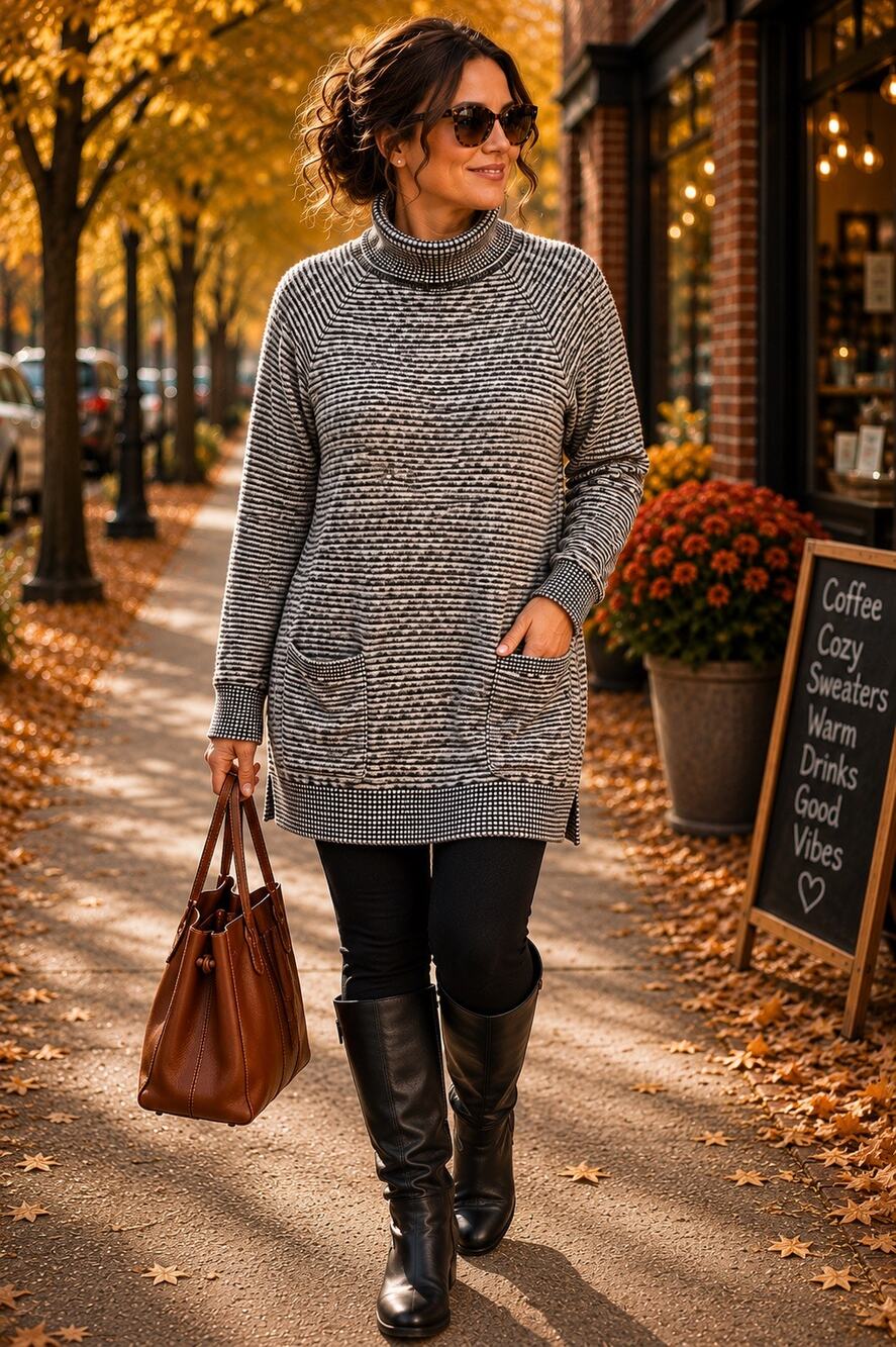 Eight Eight Eight Gray Marled 100% Cotton Turtleneck Tunic Sweater XL